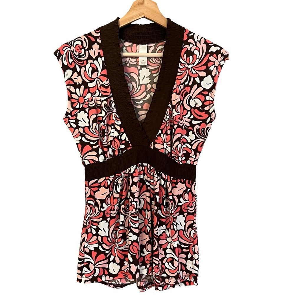 Merona Womens Y2K Babydoll Floral Top Size M Empire Waist Boho Festival Retro